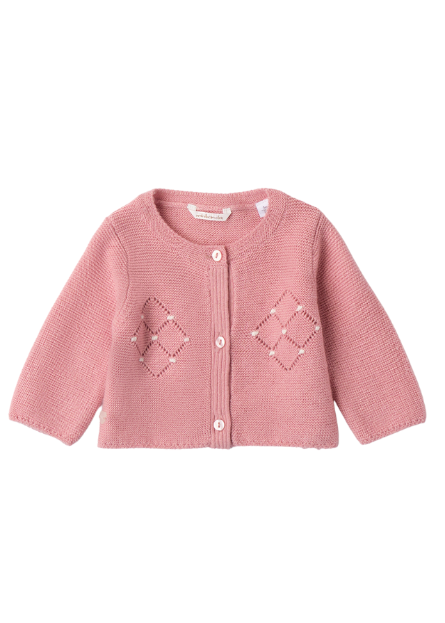 Set 3 Piese Salopeta Scurta si Cardigan Tricotate Roz Pudra si Bluza Crem 3A730.00 Minibanda