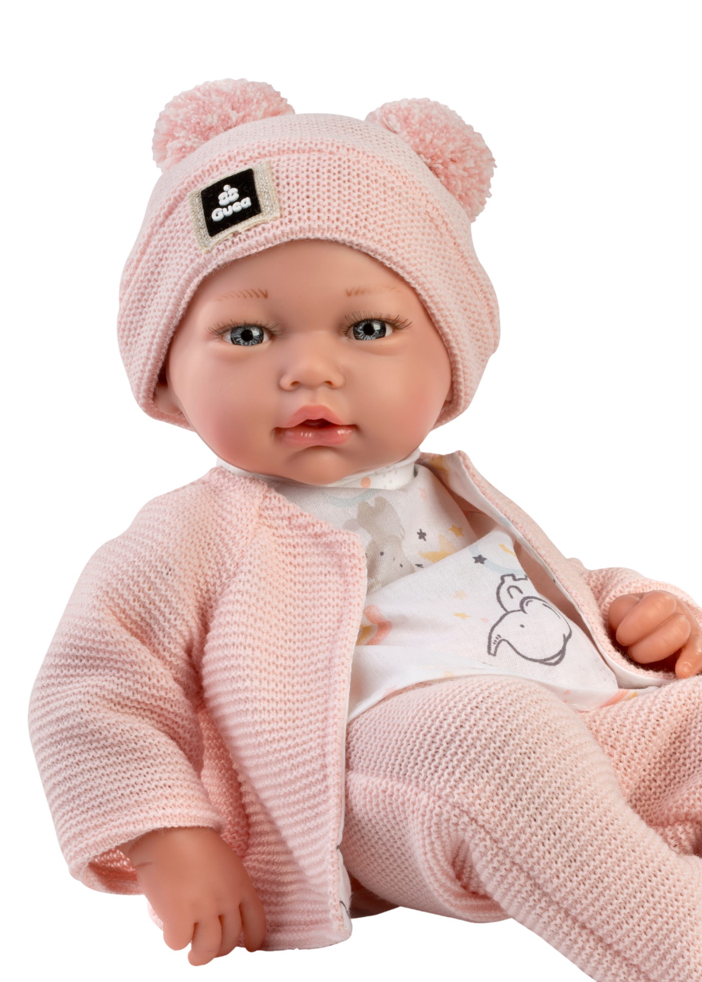 Papusa Elsa, 36 cm, Fara Par, Corp Vinil+Textil cu Pantaloni si Jacheta Roz 894 Guca Munecas