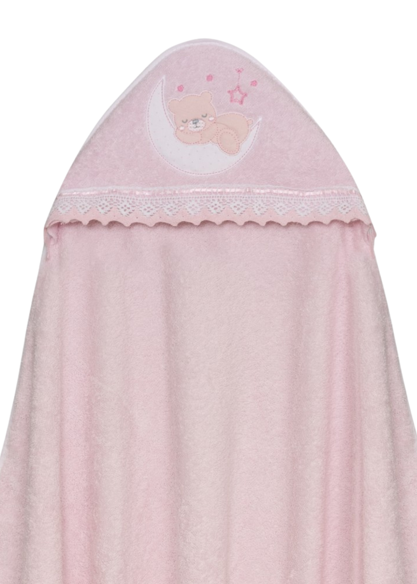 Prosop cu Capison 100x100 cm si Bavetica Roz cu Ursulet pe Semiluna 01248-02 InterBaby