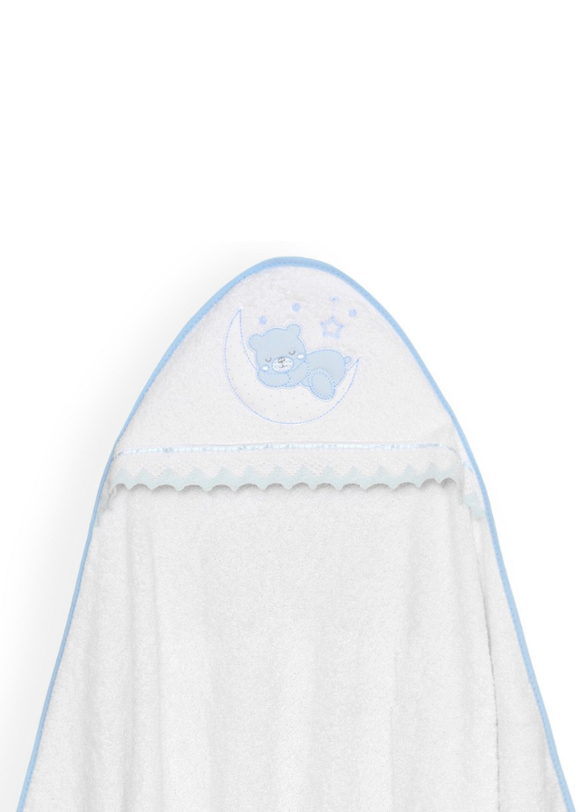 Prosop cu Capison 100x100 cm si Bavetica Alb-Bleu cu Ursulet pe Semiluna 01248-11 Interbaby