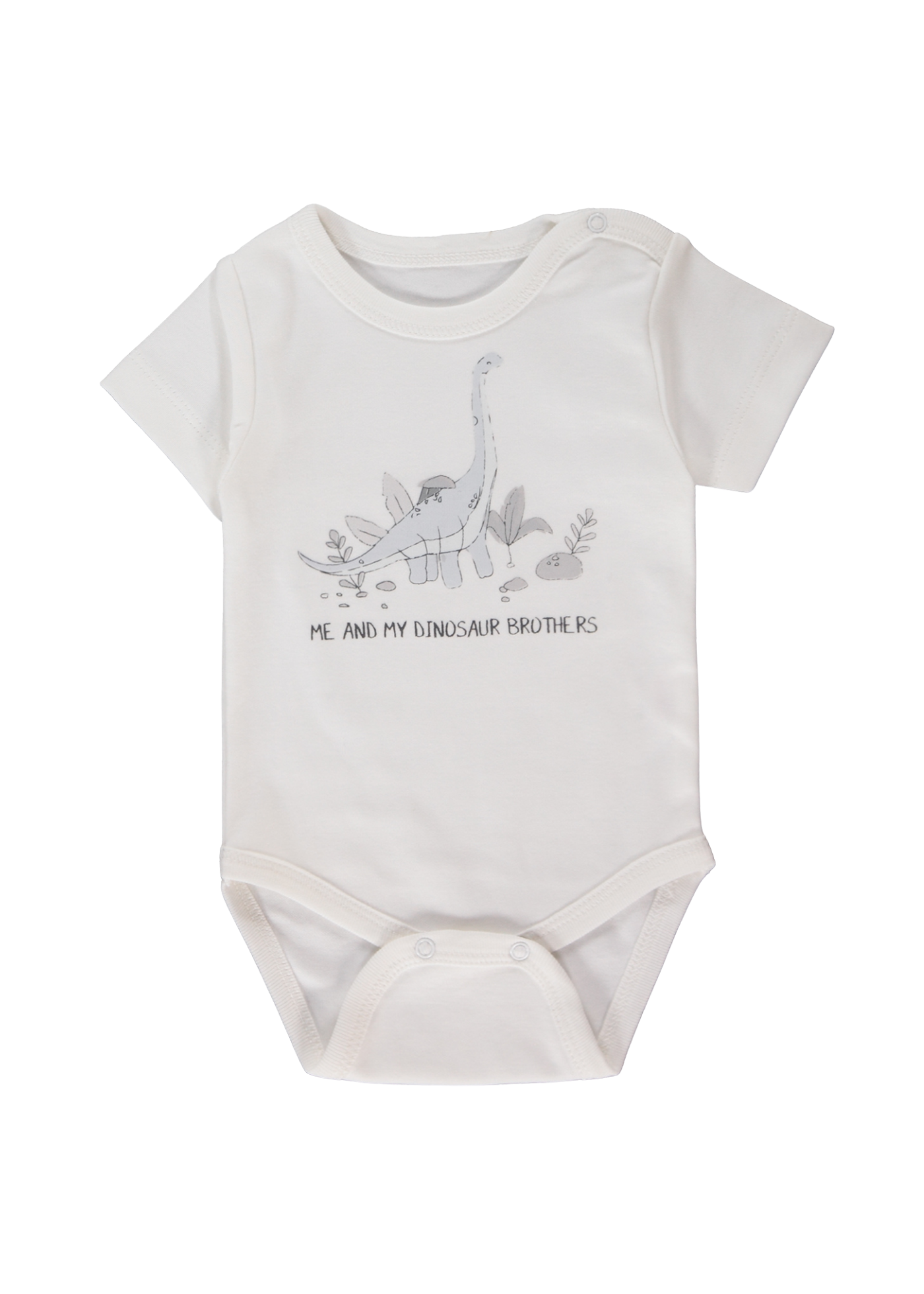 Set 3 Piese Crem cu Dinozauri Salopeta Lunga Body cu Maneca Scurta si Fes Z1042 Bebetto
