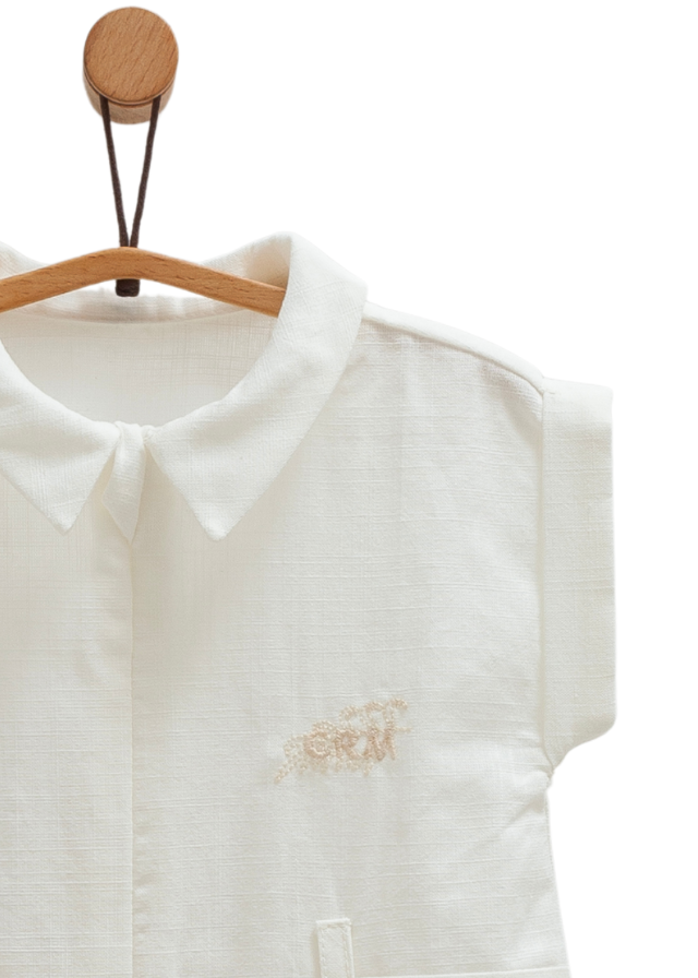 Salopeta Scurta Crem cu Guler Alb si Fermoar Serenity Boy TE1748 Mell Sweet Baby