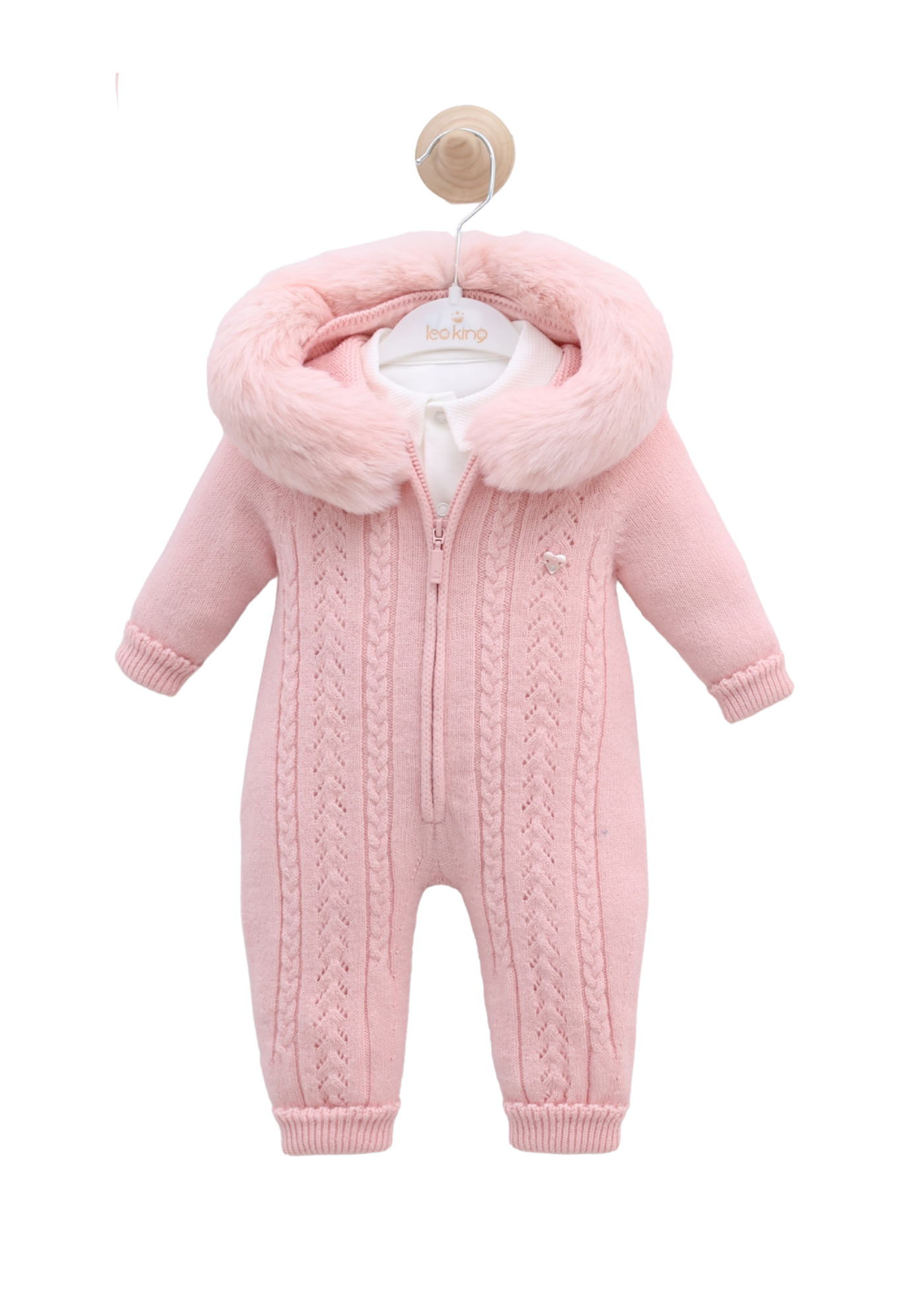 Set Salopeta Lunga Roz cu Lana Merinos cu Gluga si Blana si Salopeta Lunga Bumbac 9341 Leo King
