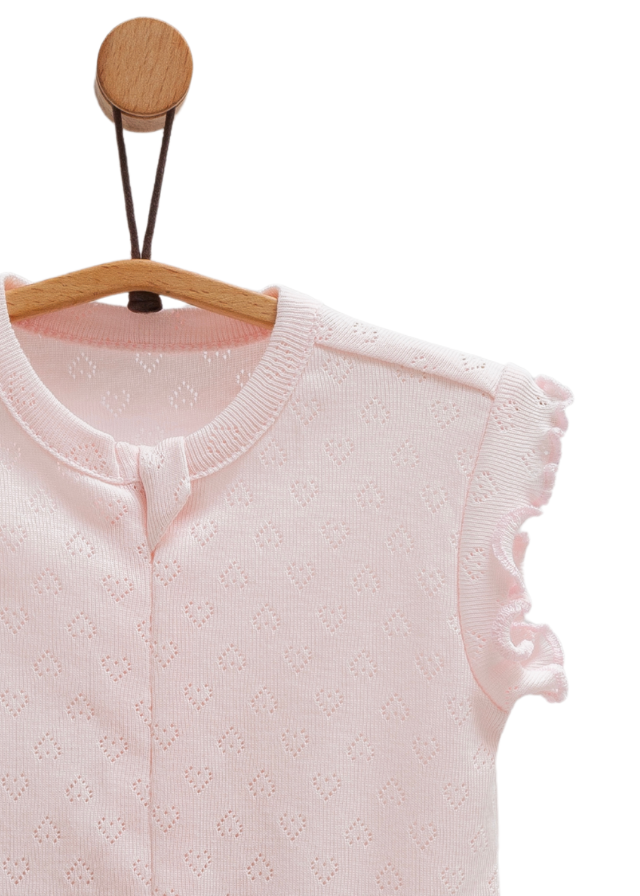 Salopeta Scurta Roz Bumbac Perforat cu Fermoar Move Girl TK1680 Mell Sweet Baby