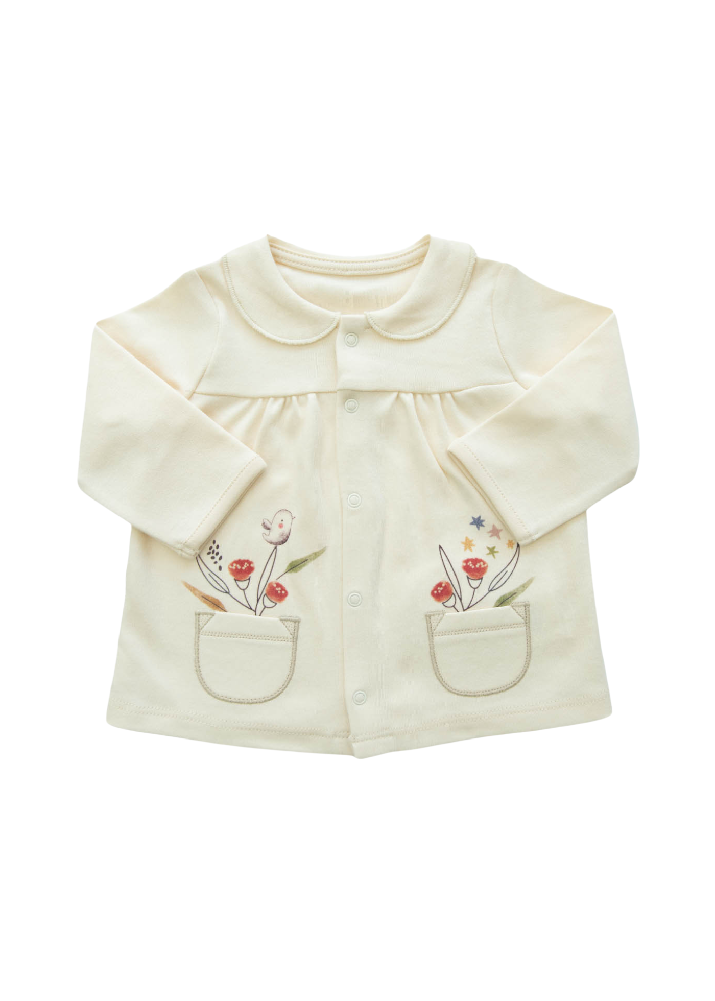 Set 3 Piese Bumbac Organic Bej cu Flori Bluza Pantaloni si Bentita S58744 Kitikate