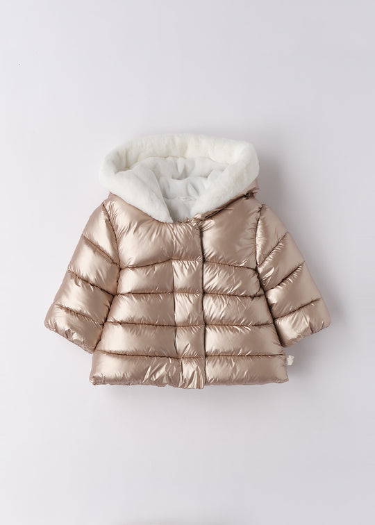 Geacă Fetițe Matlasată Din Fas Bej Auriu Cu Blăniță 0.F738/00 Minibanda