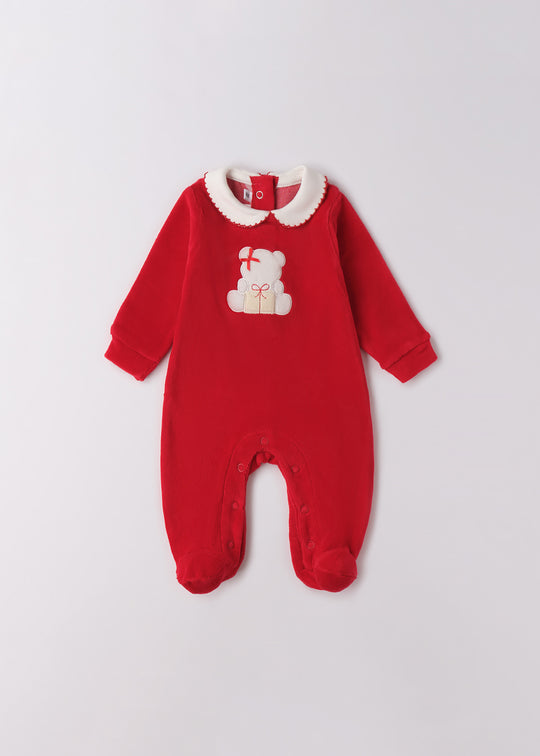 Salopetă Fetițe Lungă Velur Roșu Cu Urs 3.F769/00 Minibanda