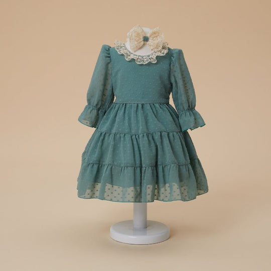 AnneBebe Green Polka Dot Long Sleeve Girls Casual Dress