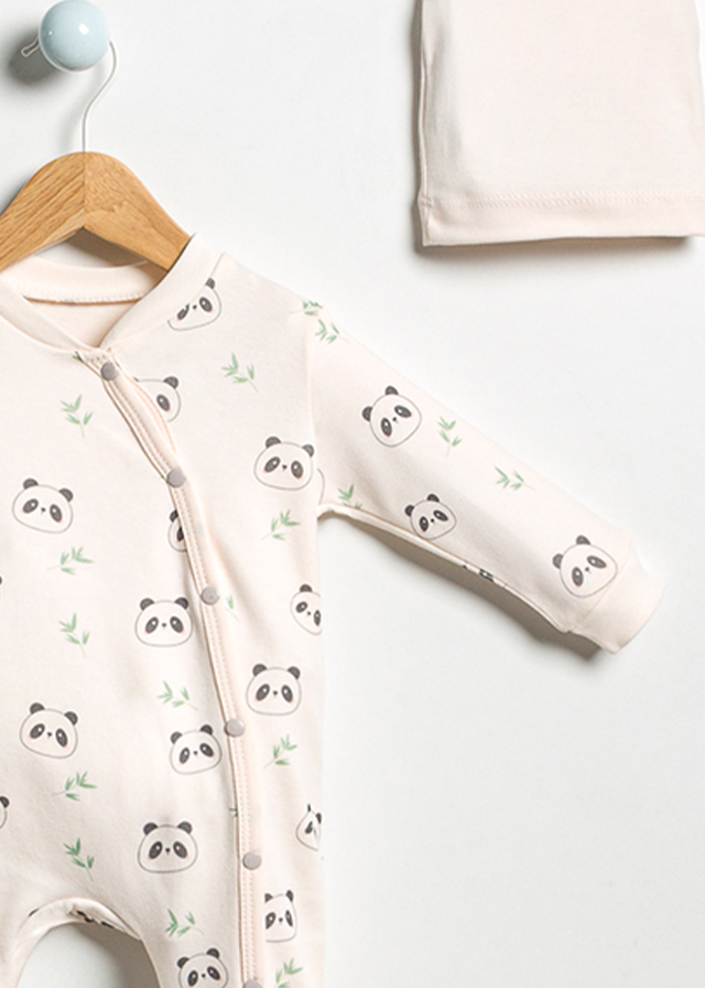 Long cream jumpsuit with panda print and face art 1024 Bubbles