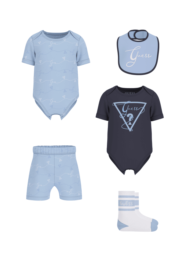 Set 5 Piese Bleu cu Bleumarin 2 Body Pantaloni Scurti Sosete si Baveta H5GW03 K6YW1 G7N1 Guess