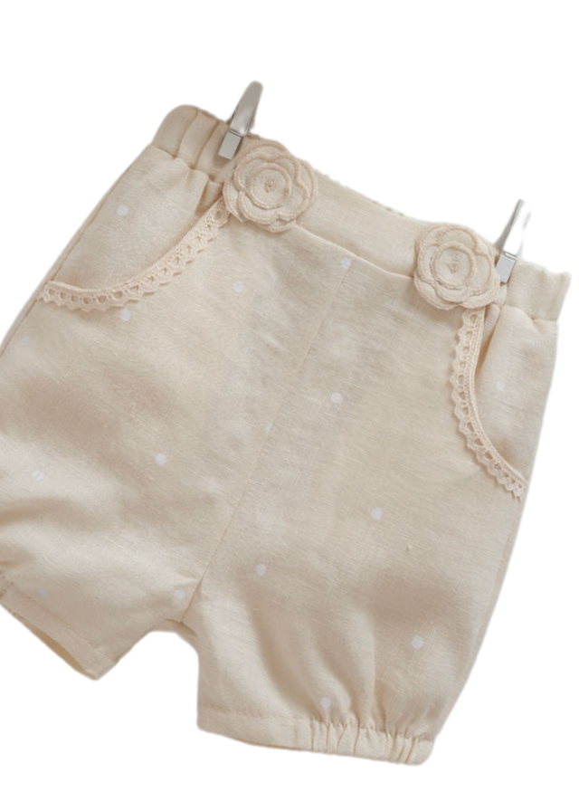 Set 2 Piese Crem Top si Pantaloni Scurti din Bumbac 9784 Mell Sweet Baby