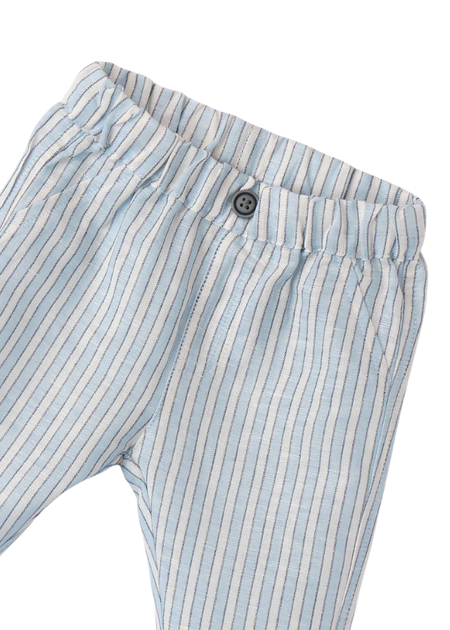 Pantaloni Lungi cu Dungi Bleu si Albe din In cu Bumbac 8091 iDO