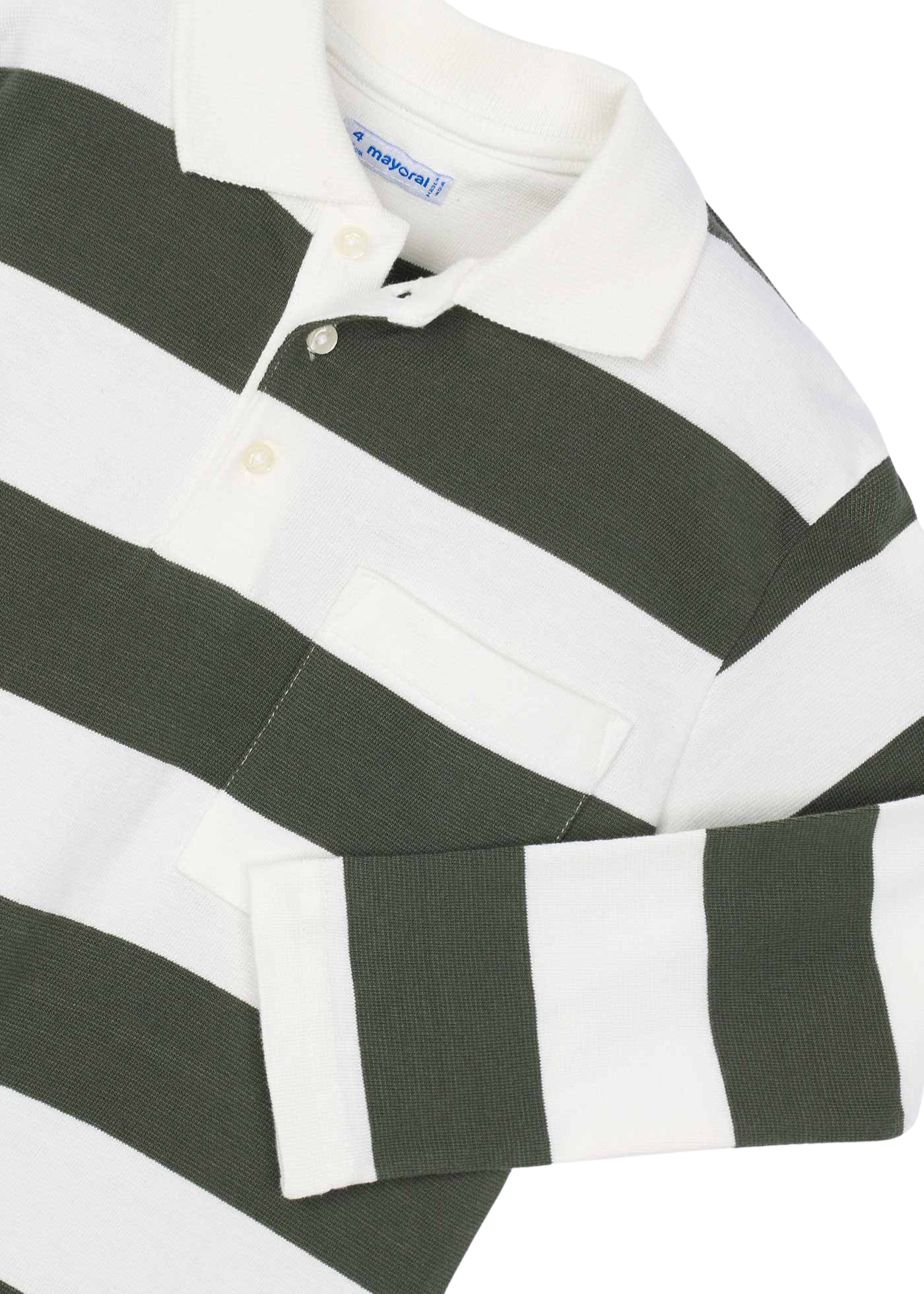 Bluza cu Guler Polo Dungi Albe si Olive Maneca Lunga 4119 Mayoral