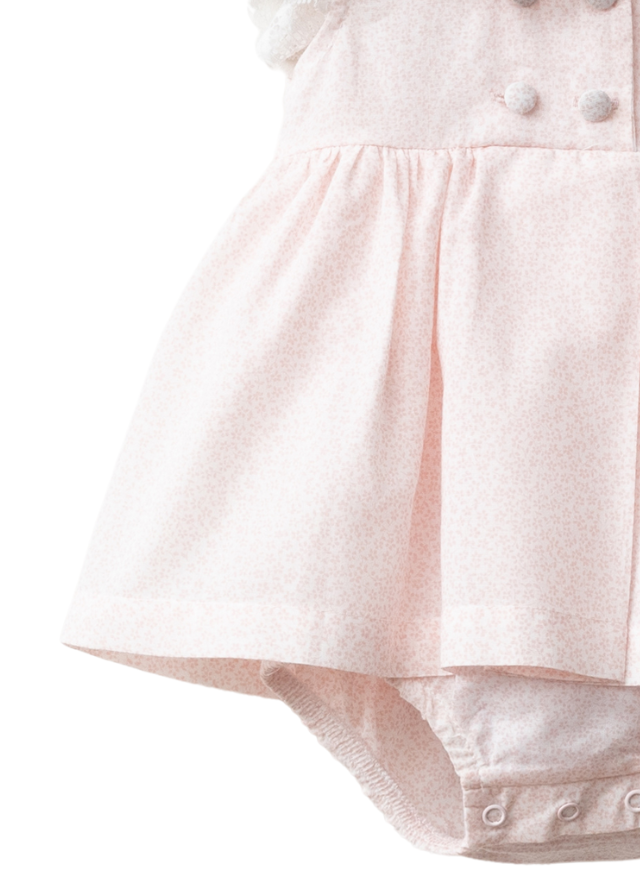 Body cu Maneca Scurta Alb Imprimeu Flori Mici Roz cu Guler din Dantela 4301 MyMio