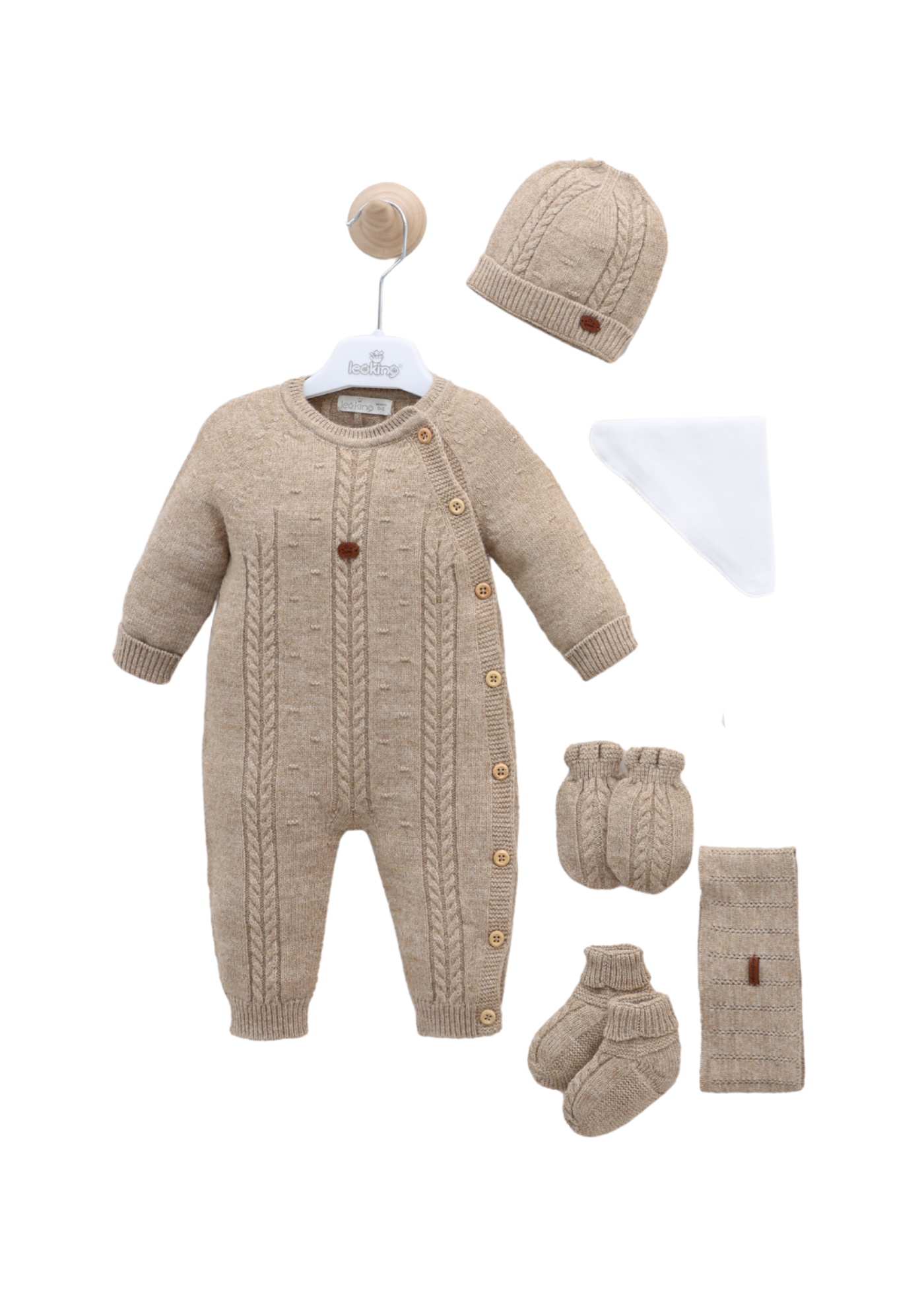 Set Maternitate Bej 9 Piese cu Lana Merinos 3450 Leo King