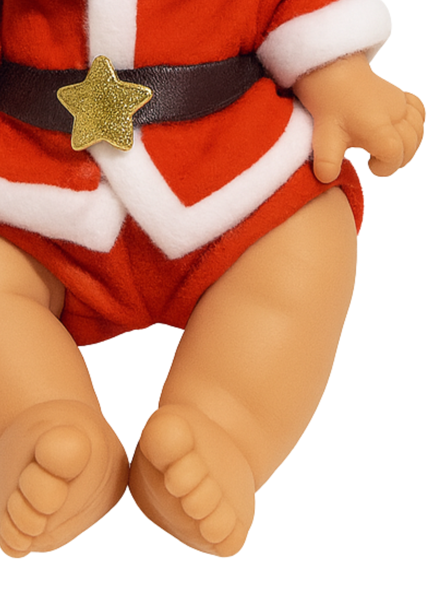 Papusa Parfumata Xmas Baietel Mos Craciun cu Pantaloni Scurti Rosii si Vesta Rosie cu Bordura Alba - 26 cm - 0489 - Nines