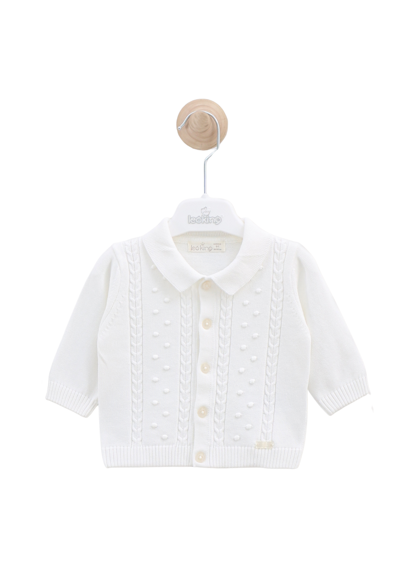 Set 3 Piese Salopeta Lunga Tricotata si Cardigan Alb si Body 7442 Leo King