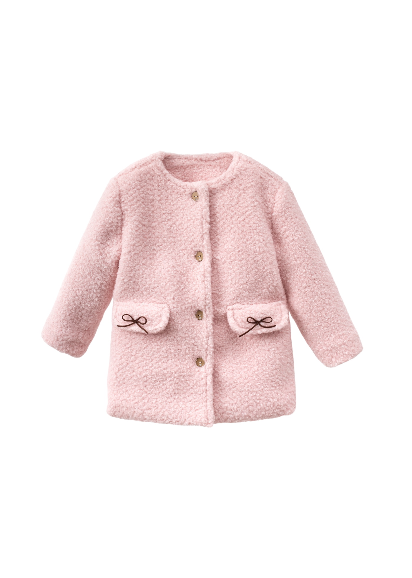 Palton Stofa Bucle Roz cu Guler si Palarie 3567 Mino Baby