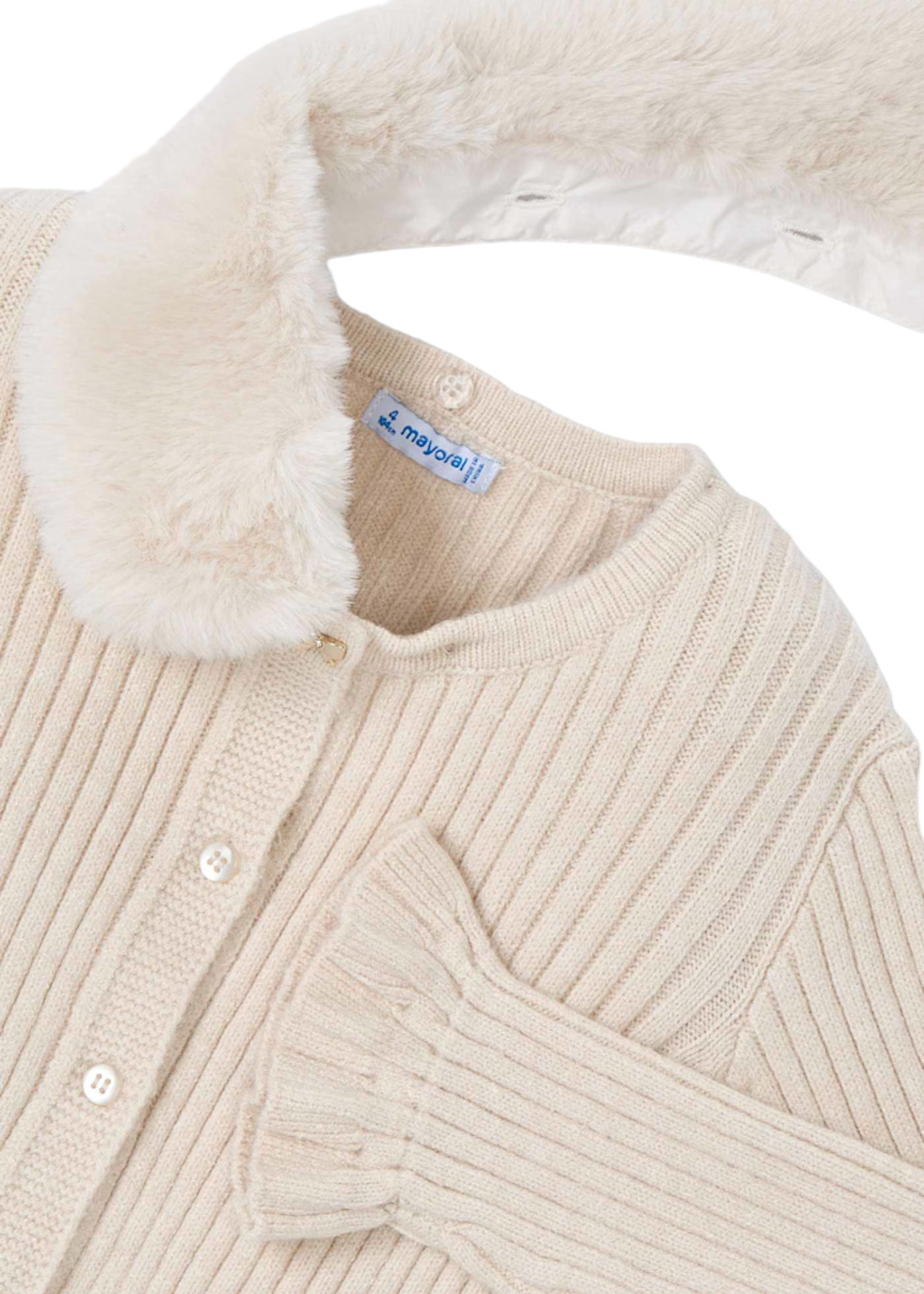 Cardigan Tricotat Crem cu Guler Blana 4311 Mayoral