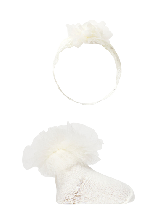 Set Sosete Crem cu Tulle si Bentita 9055 Mayoral