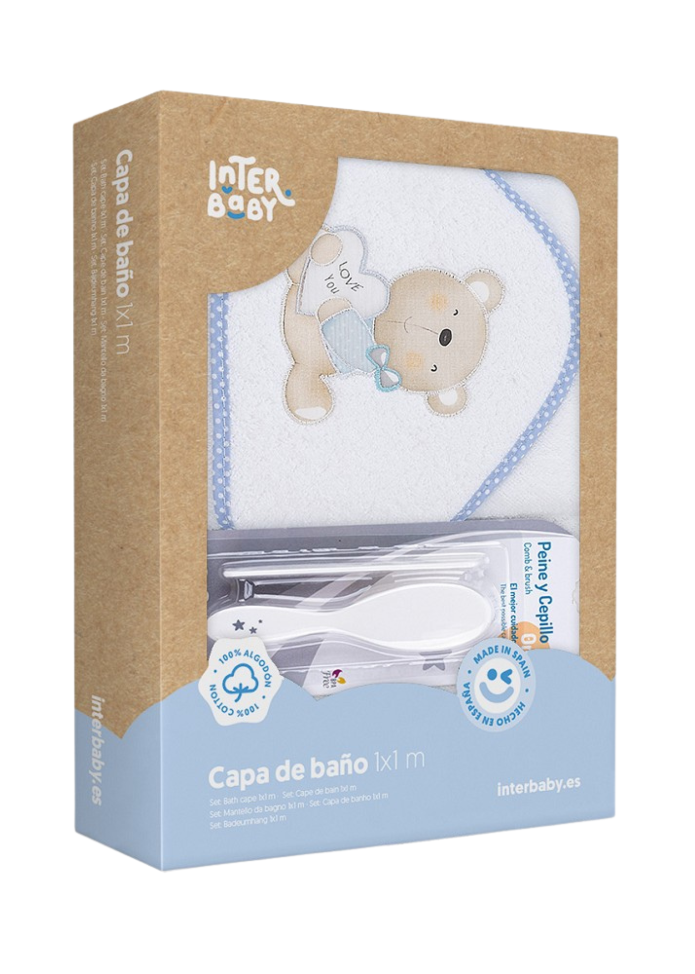 Prosop cu Capison 100x100 cm Alb-Bleu cu Ursulet P1177-11 InterBaby