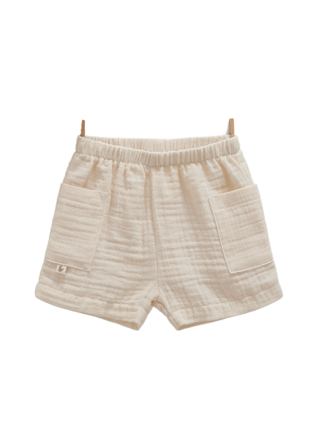 Set 3 Piese Muselina Bej cu Maro Camasa Top si Pantaloni Scurti Little Boy TKE1676 Mell Sweet Baby
