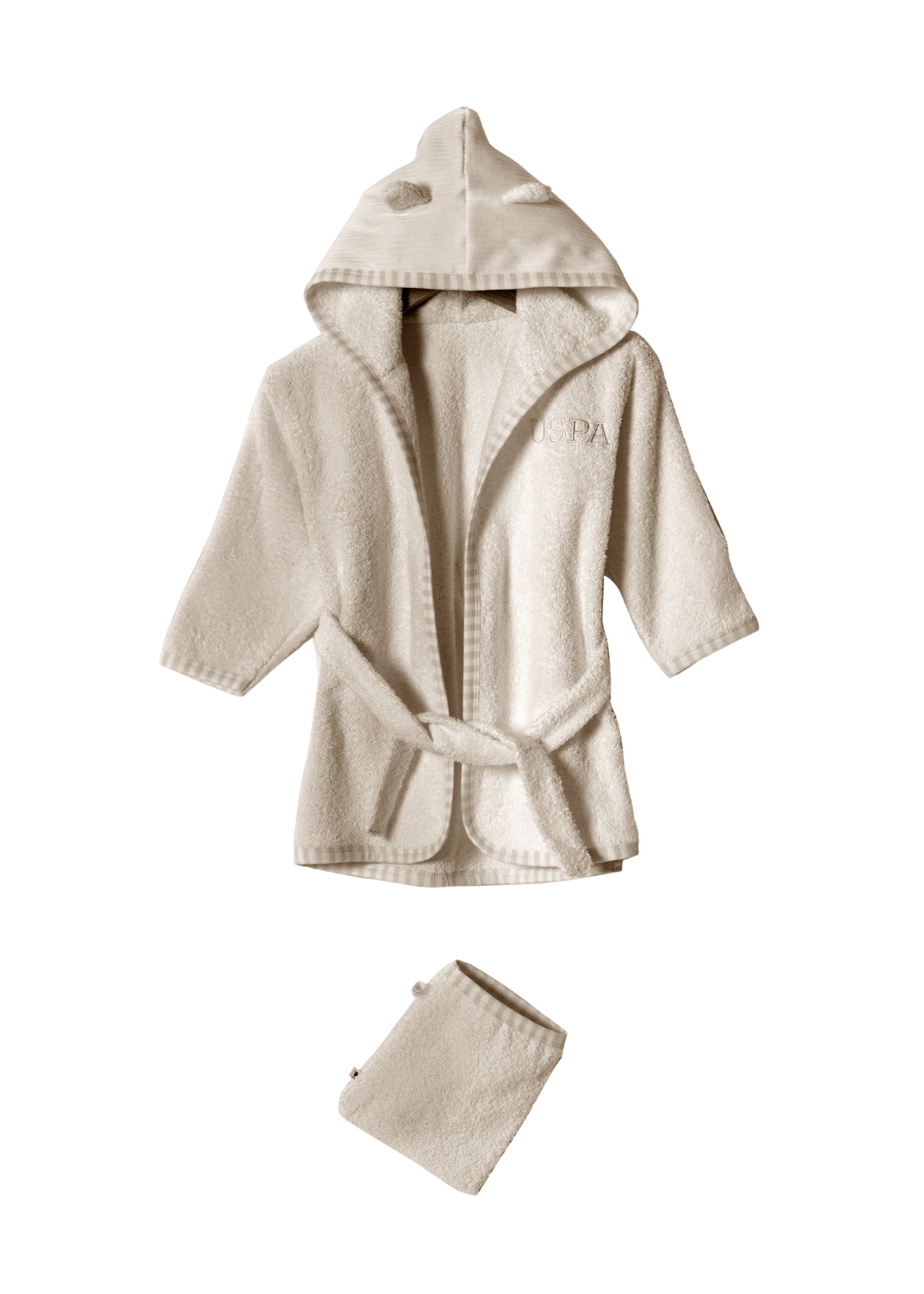 Set 4 Piese Halat si Prosop de Baie Crem cu Bleumarin USB2476 Us Polo Assn