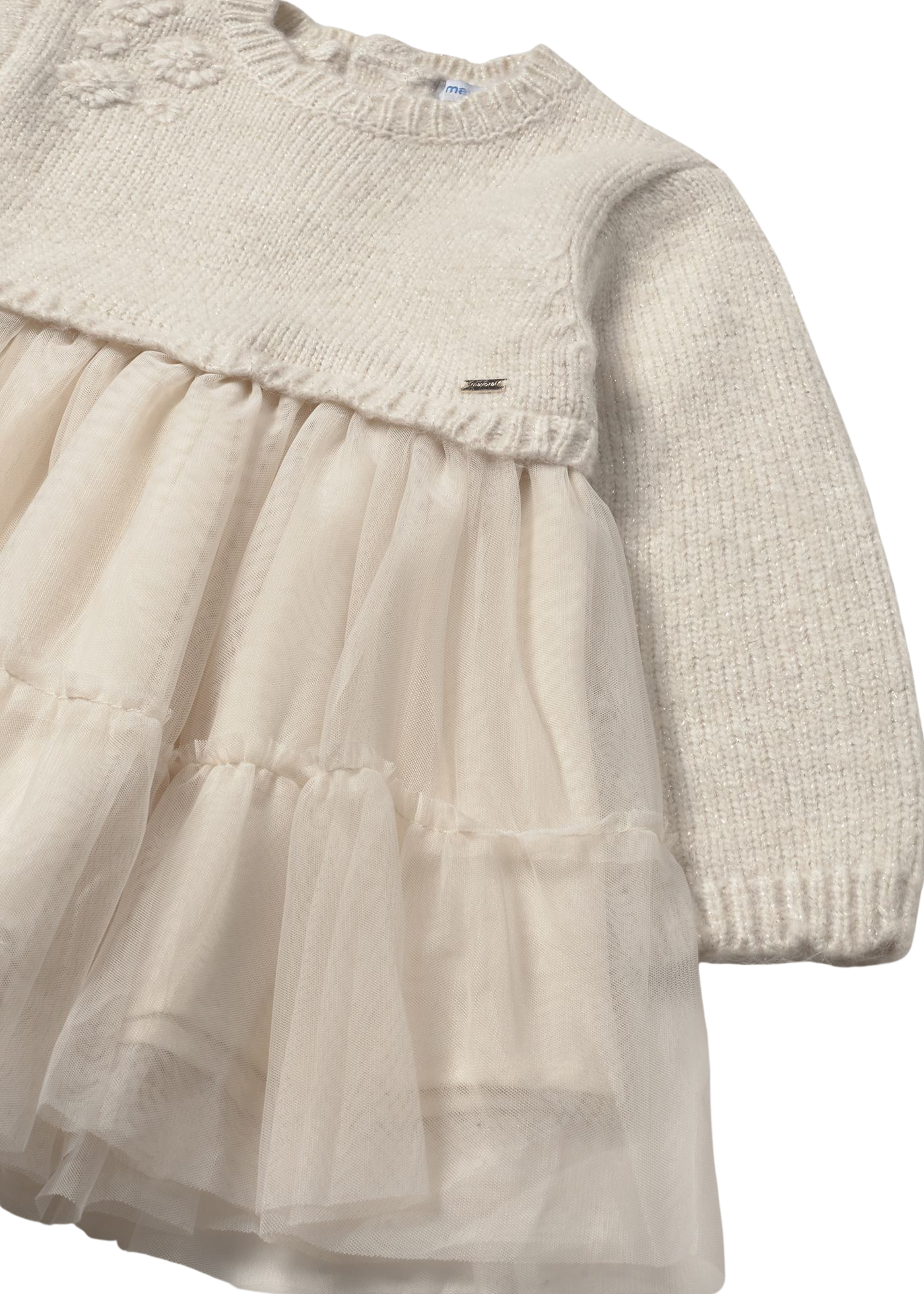 Rochie Bej Auriu Combinata Tricot cu Tull Maneca Lunga 2905 Mayoral