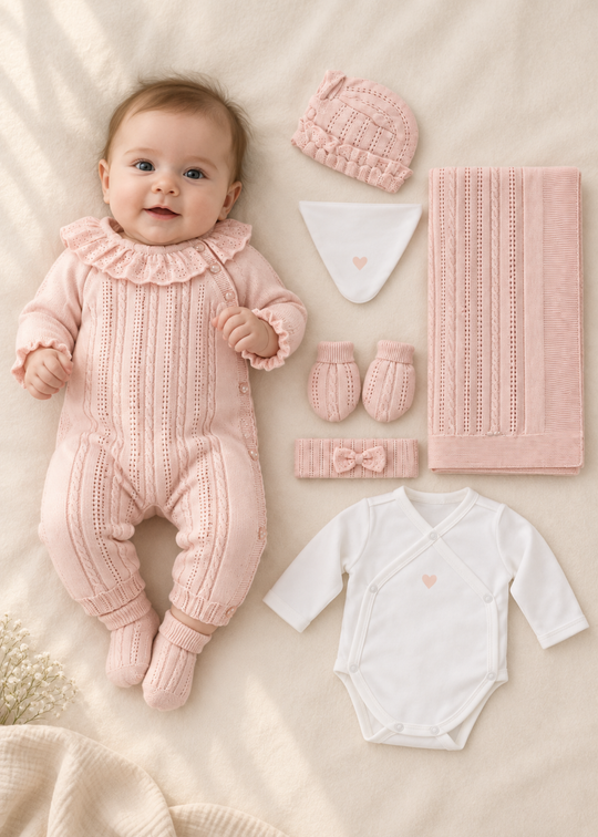 Set Nou-Nascut Tricotat Somon 8 Piese pentru Bebelusi 3803 – Leo King