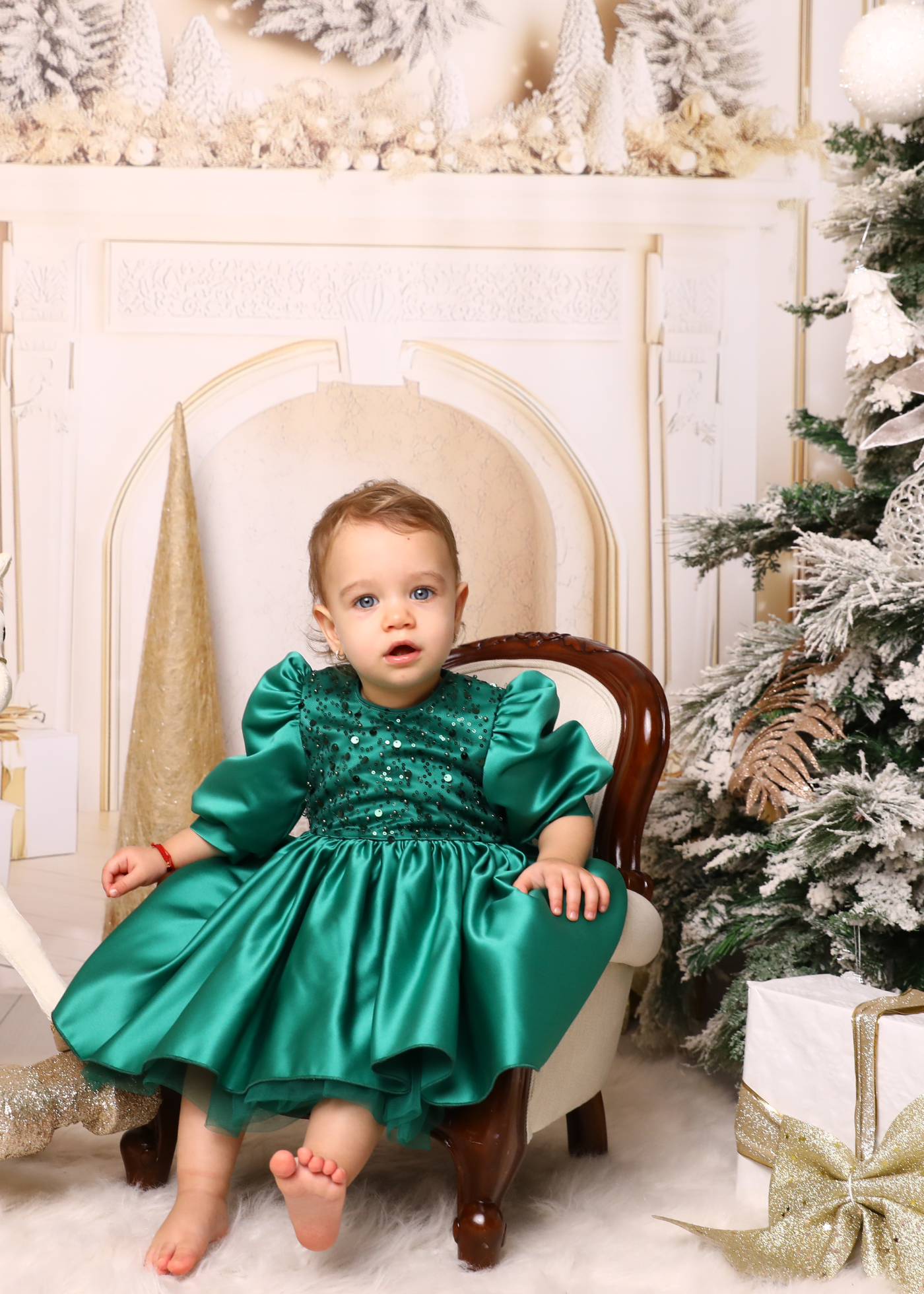 Elegant Olivia Green Dress with Train and Bow AnneBebe