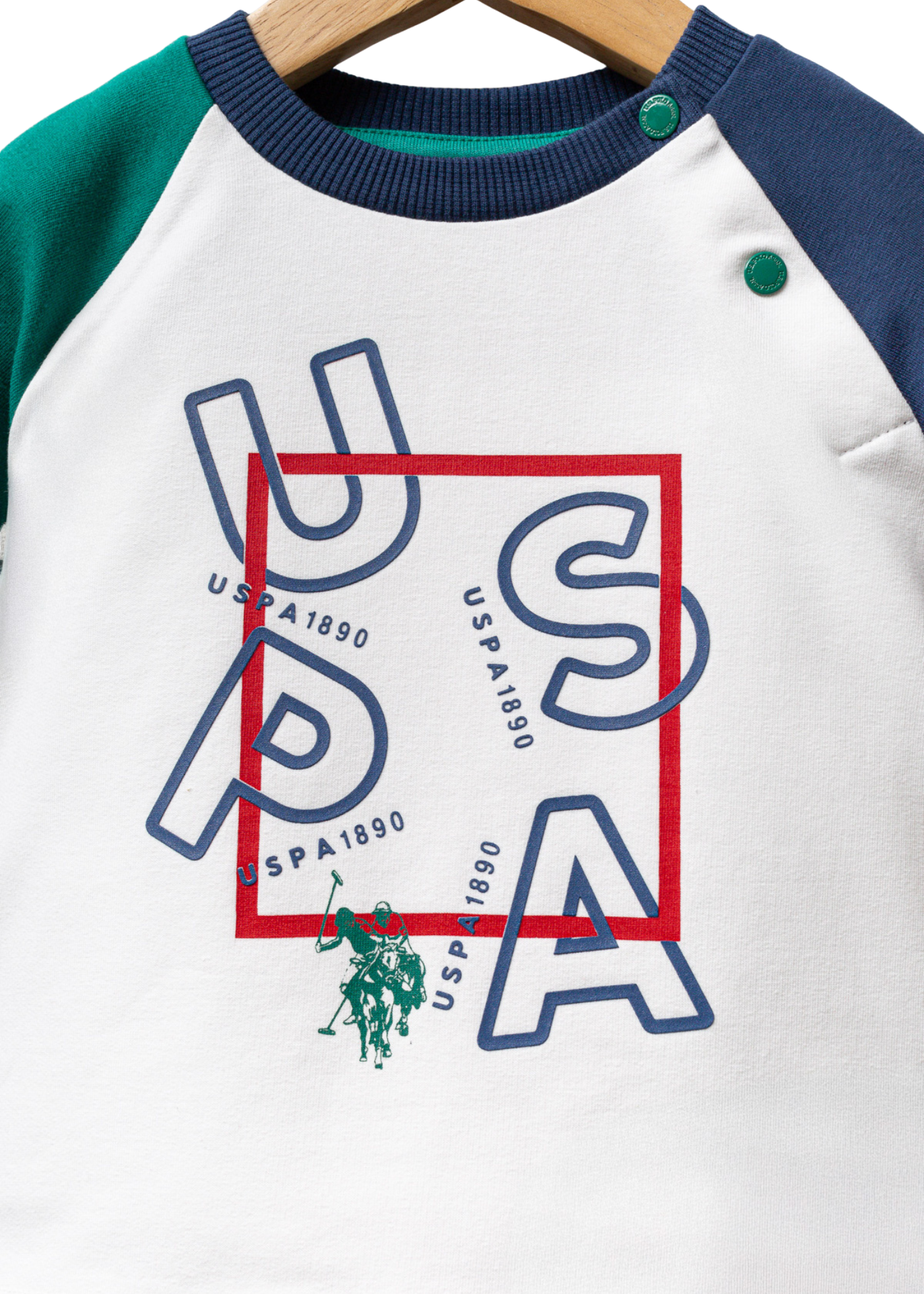 Set 2 Piese Bluza Ivory cu Verde si Pantaloni Lungi Rosii USB2571 V1 Us Polo Assn