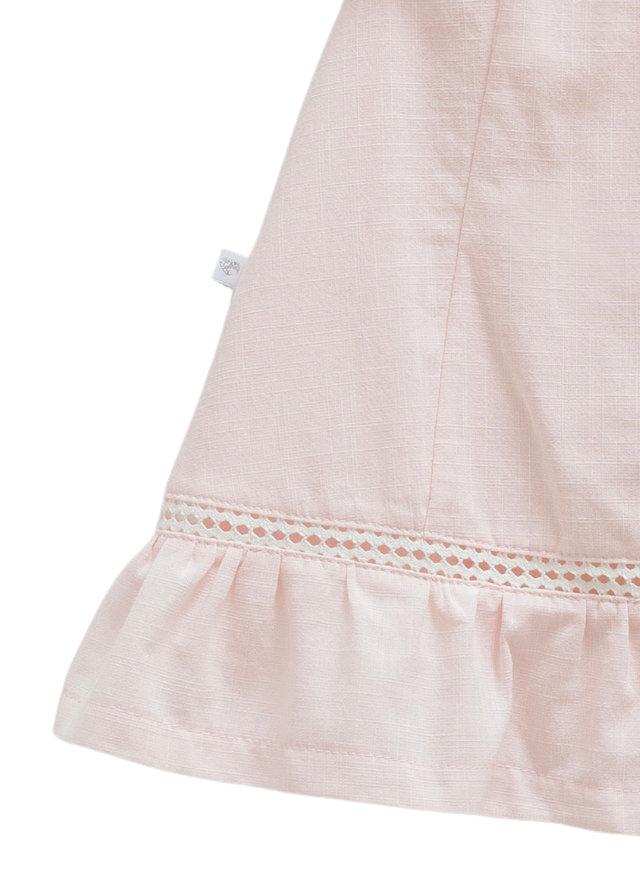 Rochie Roz cu Volan la Maneci si Flori Brodate Serenity Girl ELB1744 Mell Sweet Baby
