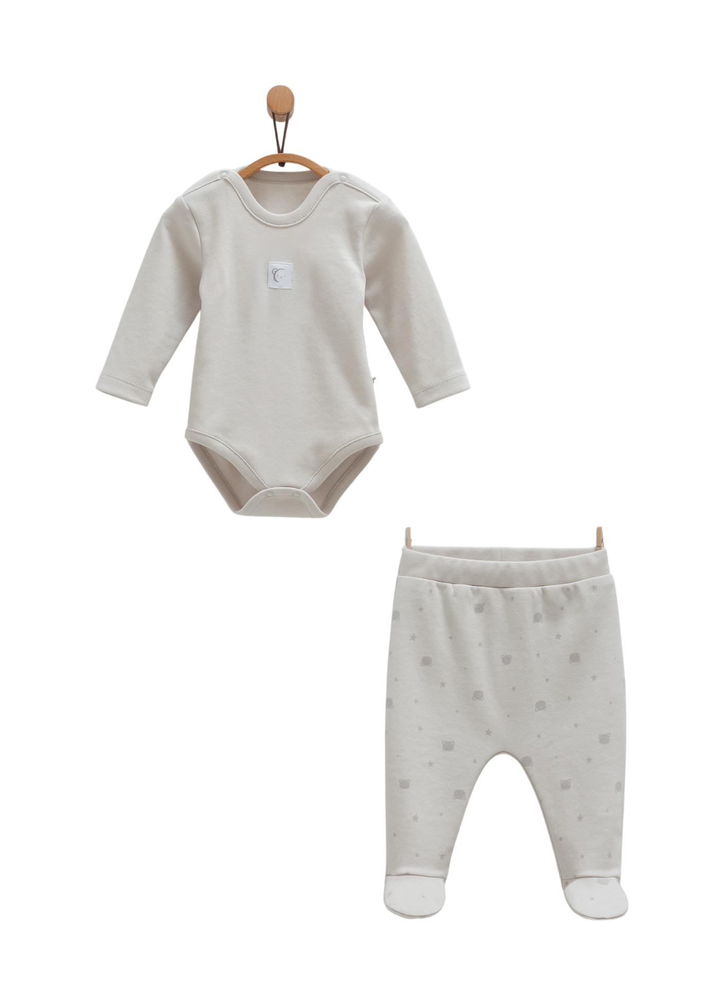 Set Cadou 4 Piese Nou Nascut 2 Body cu Maneca Lunga si 2 Pantaloni Lungi Gri cu Urs BPE1467 Mell Sweet Baby