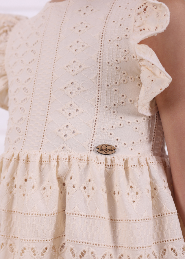 Rochie Broderie din Bumbac Bej 765 Connie Baby