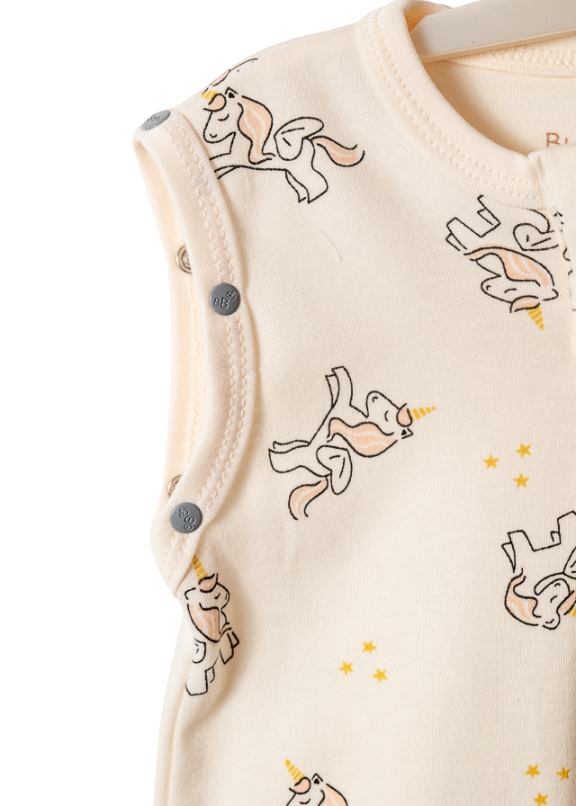Sac de Dormit Bumbac Organic Crem cu Imprimeu Unicorni 10011 Bubbles