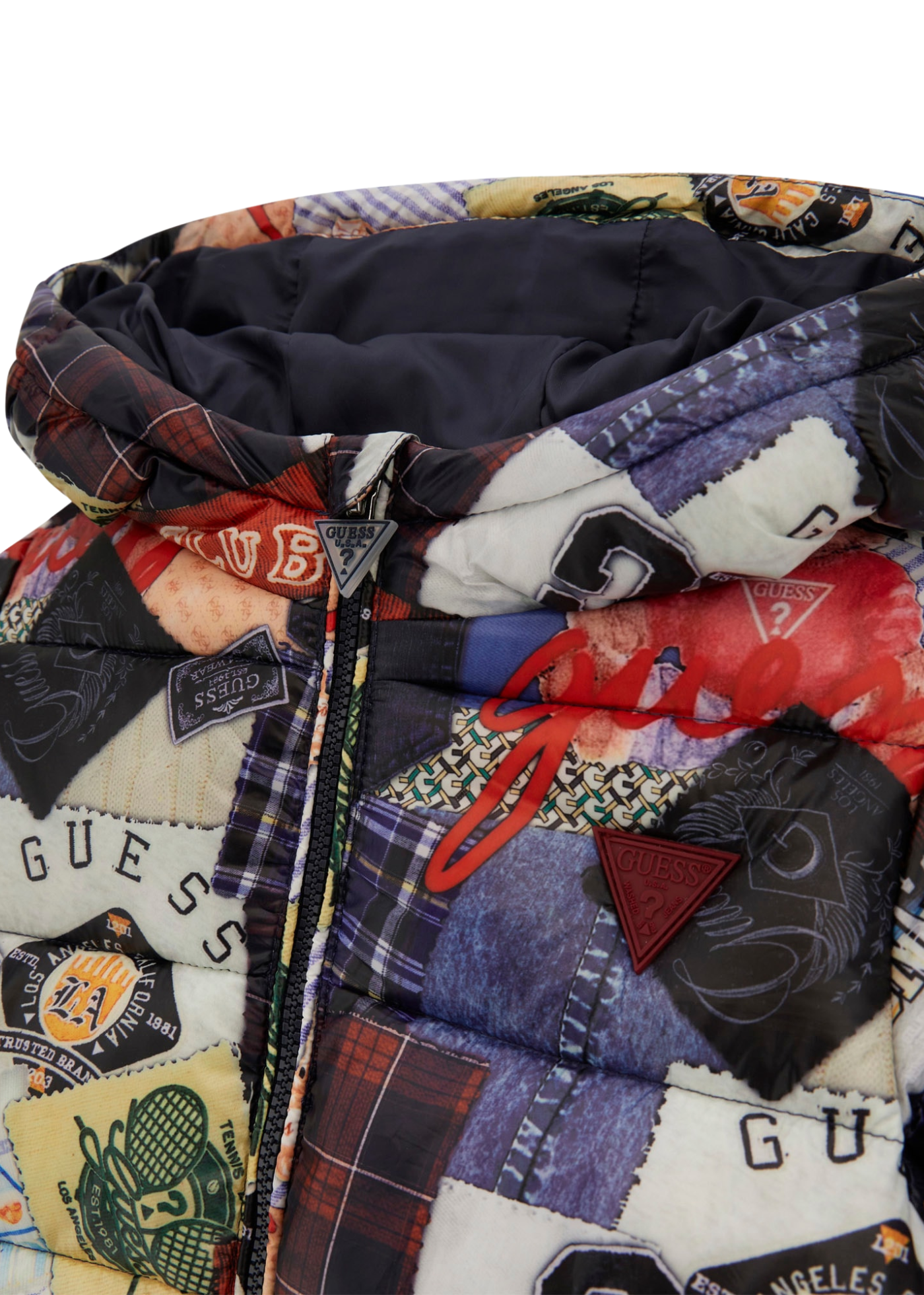Geaca din Fas Matlasata cu Gluga Imprimeu Colorat N5YL05 WEGY0 P146 Guess