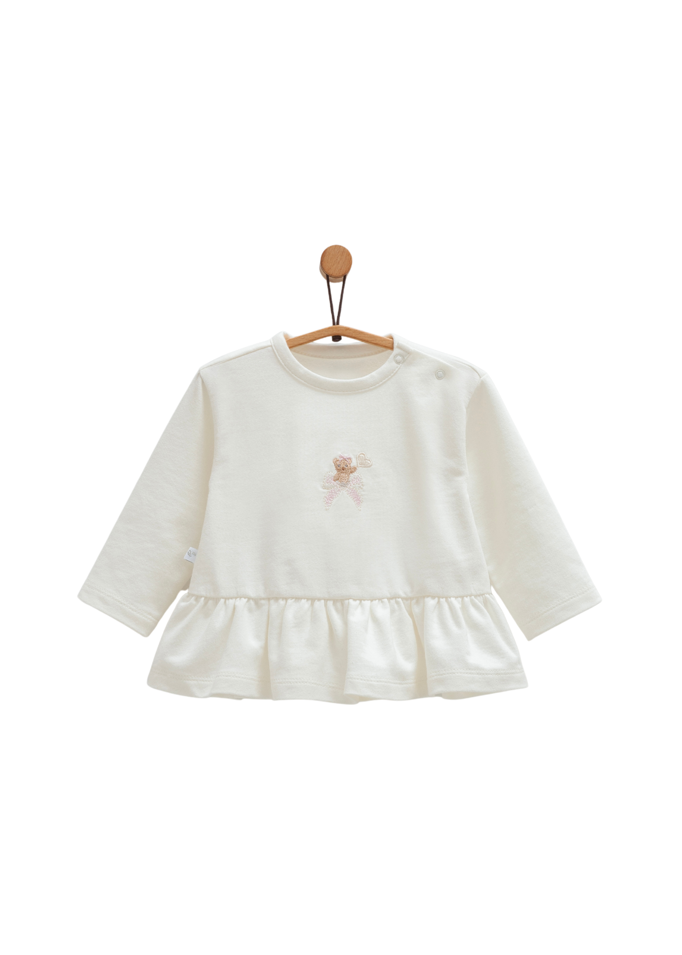 Set 2 Piese Bluza Crem cu Maneca Lunga cu Urs si Pantaloni Lungi cu Dunga Roz TKK1400 Mell Sweet Baby