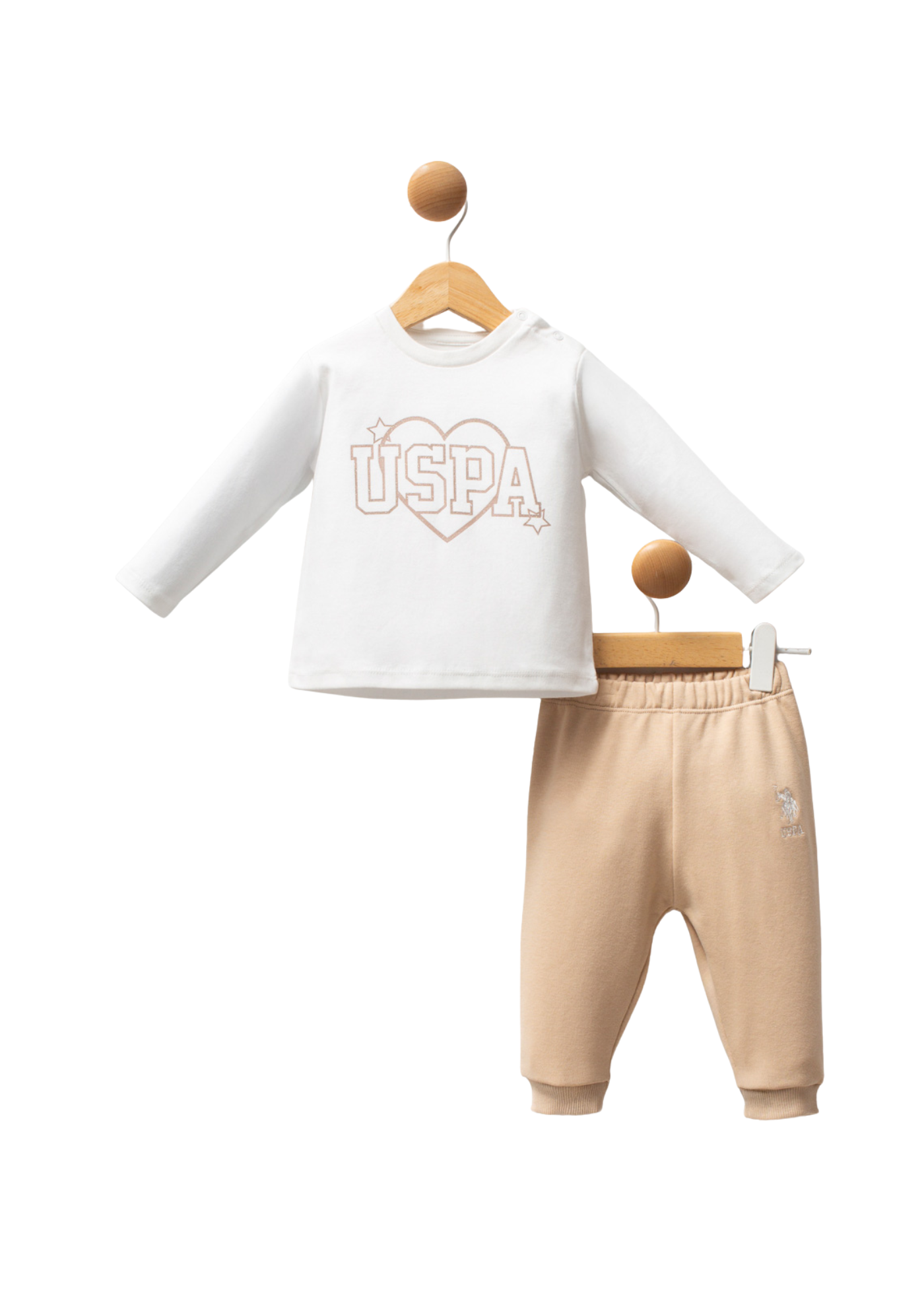 Set 3 Piese Vesta din Plus Bej Pantaloni Lungi Bej si Bluza Ivory USB2779 V1 Us Polo Assn