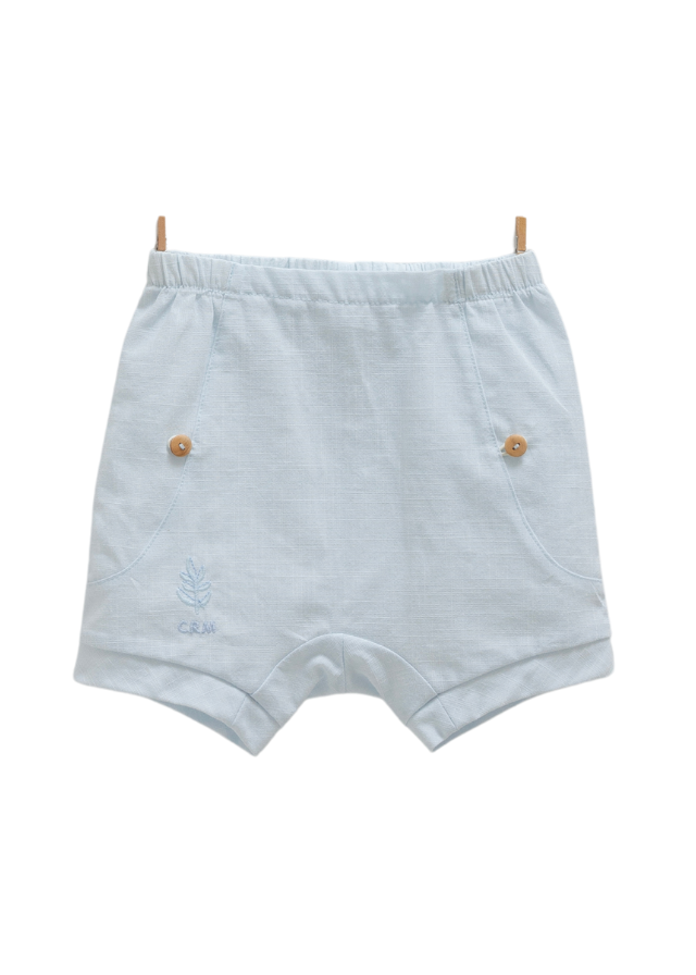 Set 2 Piese Tricou Crem cu Maneca Scurta si Pantaloni Scurti Bleu Serenity Boy TKE1749 Mell Sweet Baby