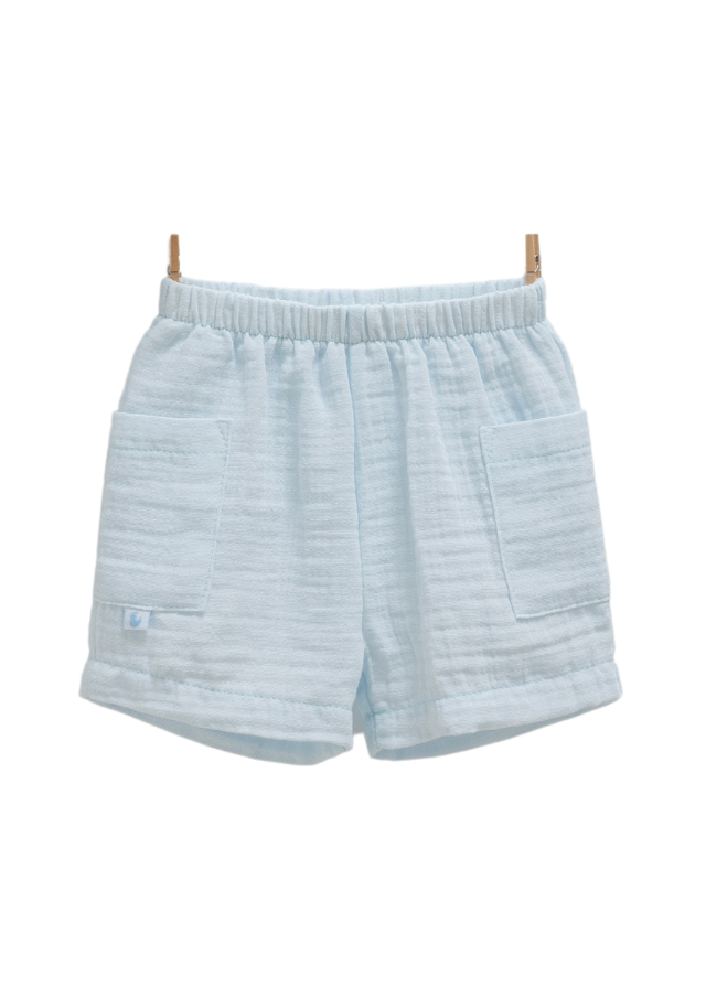 Set 3 Piese Muselina Bleu Camasa Top si Pantaloni Scurti Little Boy TKE1676 Mell Sweet Baby