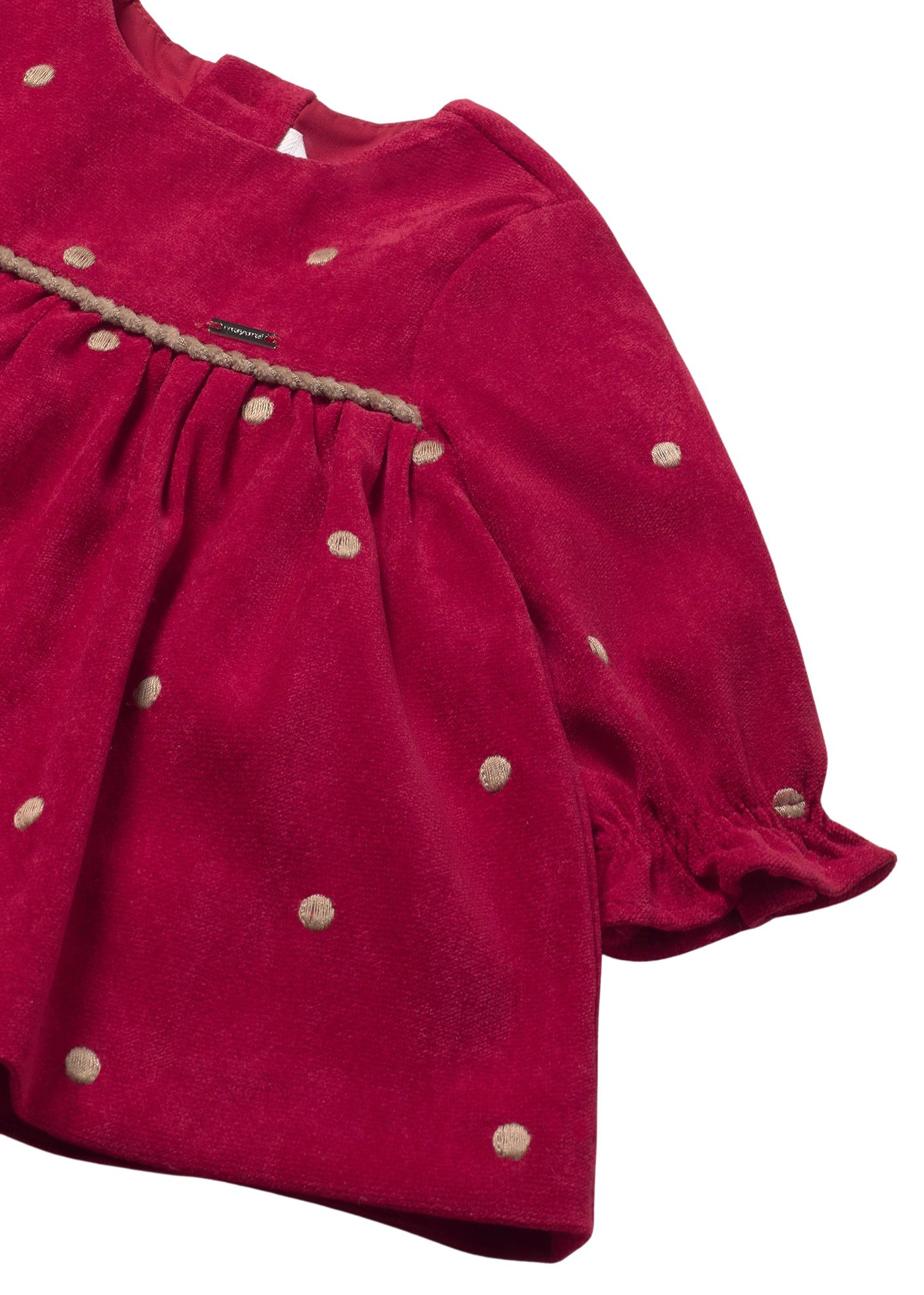 Rochie Catifea Rosie cu Maneca Lunga cu Buline Bej 2820 MayoralRochie Catifea Rosie cu Maneca Lunga cu Buline Bej 2820 Mayoral
