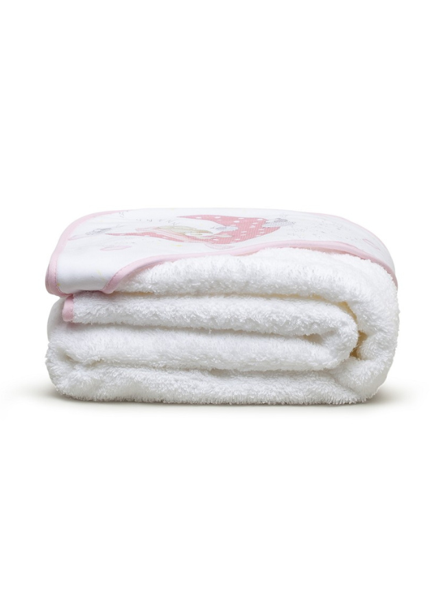 Prosop cu Capison 100x100 cm si Bavetica Alb Roz cu Ursulet pe Semiluna 01225-12 Interbaby