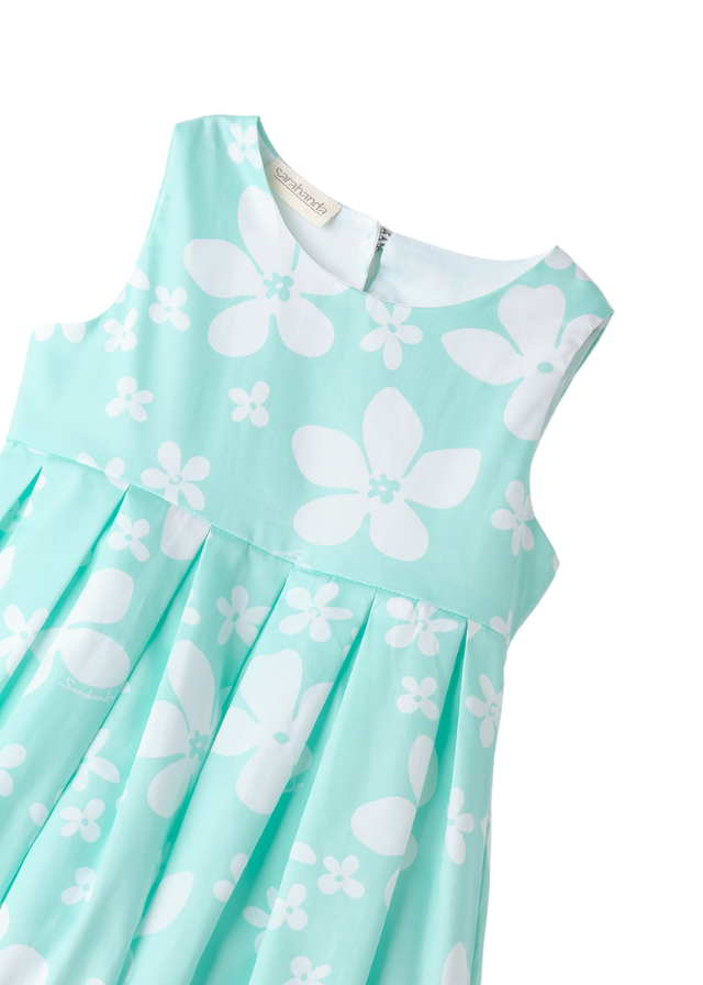 Rochie Fara Maneci Verde Menta cu Imprimeu Flori Albe 0.B336/00 col 6BLQ Sarabanda