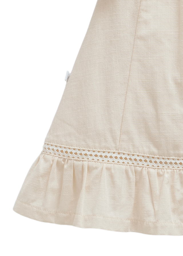 Rochie Bej cu Volan la Maneci si Flori Brodate Serenity Girl ELB1744 Mell Sweet Baby