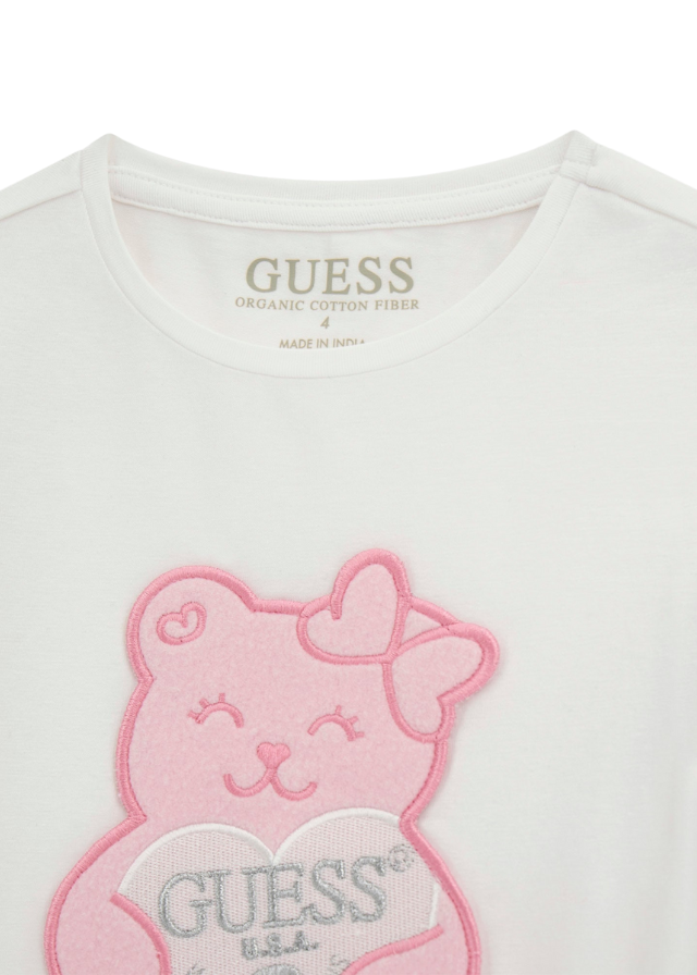 Tricou Alb cu Maneca Scurta cu Urs Roz K2RI27 K6YW1 TWHT Guess