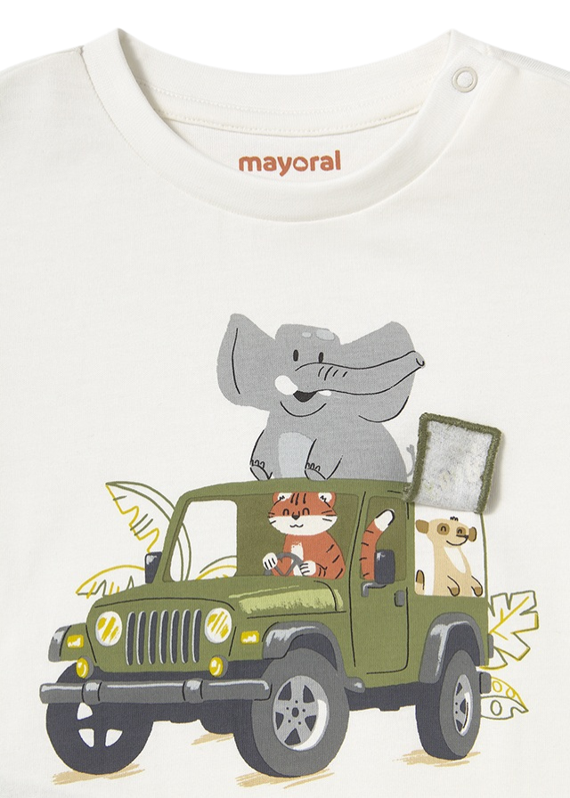 Tricou Crem cu Imprimeu Masina cu Animale 1053 Mayoral