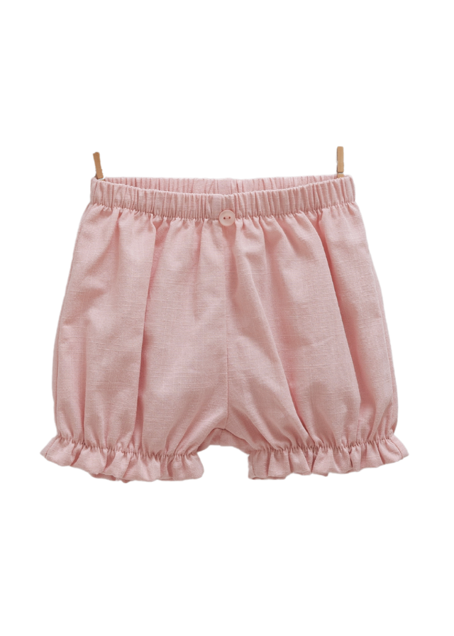 Set 2 Piese Muselina Roz Pudra Bluza cu Maneca Scurta si Pantaloni Scurti Little Girl TKK1662 Mell Sweet BaSy