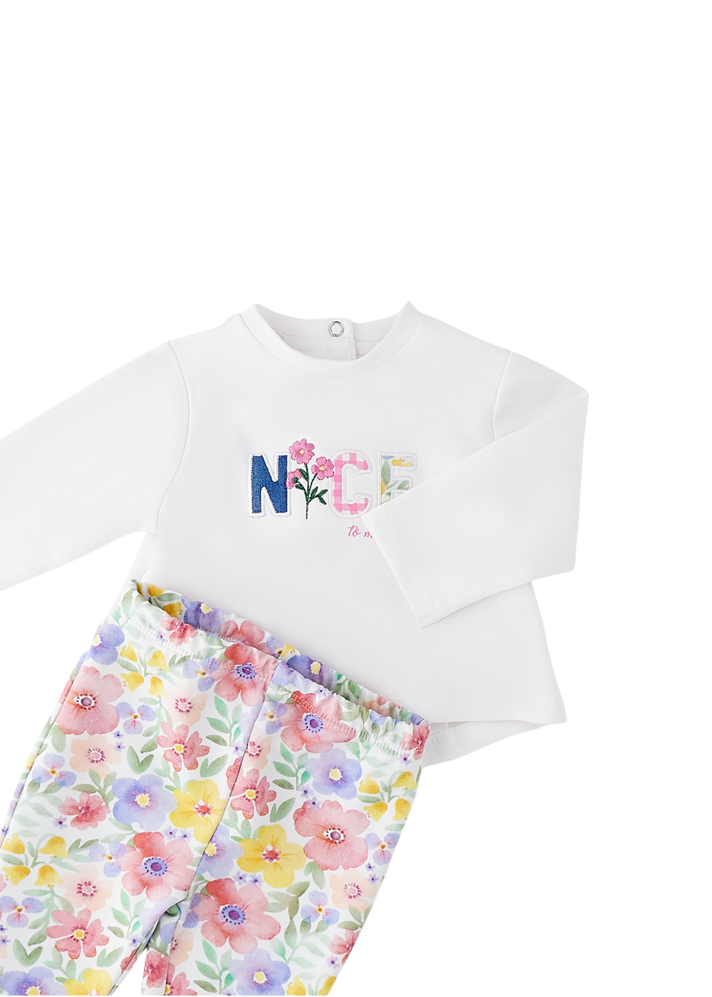 Set 2 Piese Bluza Alba Maneca Lunga Colanti Imprimeu Flori 3.G753/00 Minibanda