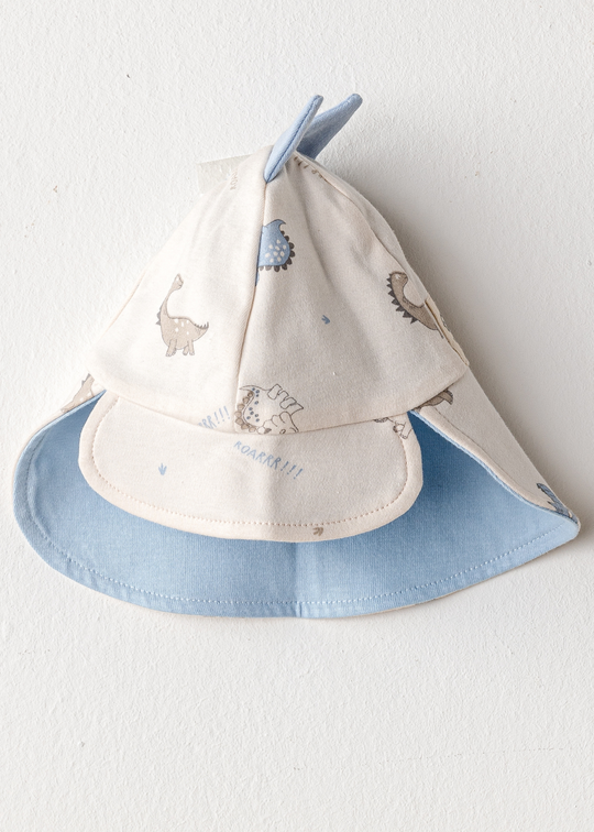 Palarie de Soare Bumbac Crem cu Bleu Dinozauri AC25920 Andywawa