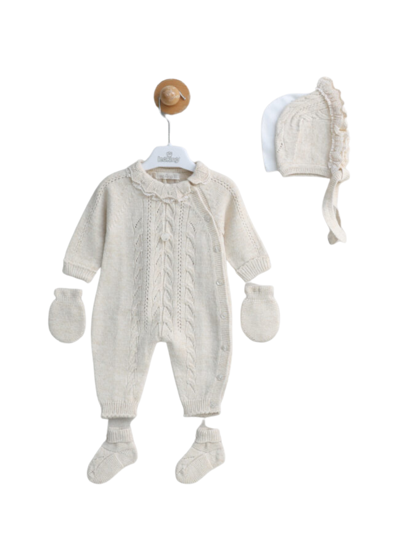 Set Maternitate 8 Piese Tricotat cu Lana Merinos Bleu Bluza si Pantaloni 342 Leo King